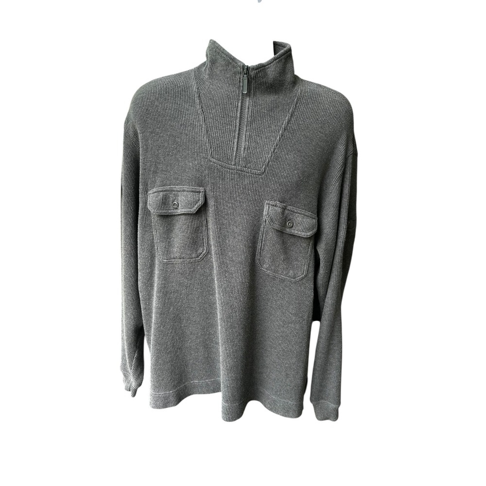 Eddie Bauer Pullover Mens Large Gray Summit Legend Cotton Quarter Zip Utility